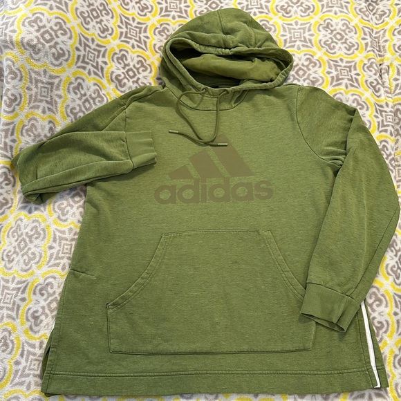 L green adidas hoodie / hooded sweatshirt, front pocket - READ DESCRIPTION - Picture 3 of 10